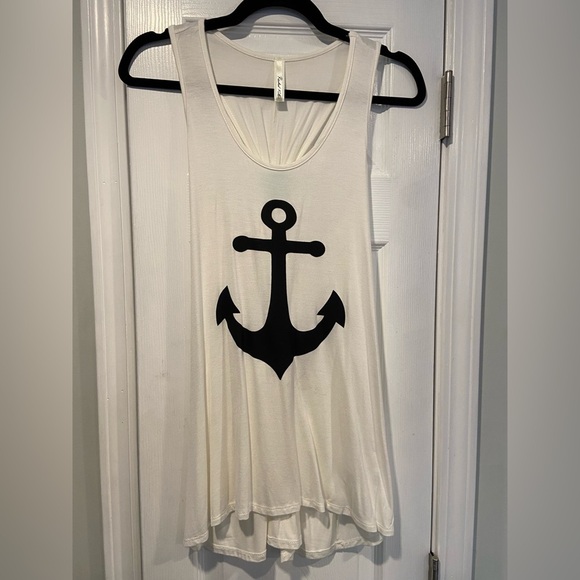 Rachel Kate Size S Cream Aqua Blue Racerback Flowy A Line Tank Top Anchor Print - Picture 1 of 10